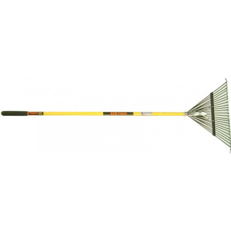 Durable Rake Leaf 'Strutron' Steel rake with a 24-tine head and 54" fiberglass handle for efficient yard maintenance.