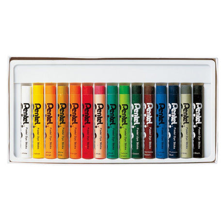 Assorted pack of 15 Pentel Fabric Fun pastel dye sticks for vibrant, permanent designs on natural fabrics.