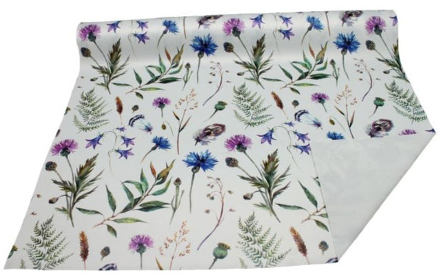 Elegant Euro Wrap Botanical Collage Roll featuring 65mic thickness and 60cm x 50m size, perfect for stylish gift wrapping.