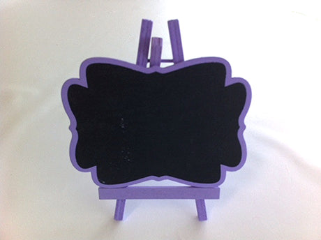 Mini purple easel blackboard perfect for events, decor, and showcasing messages with a stylish design.