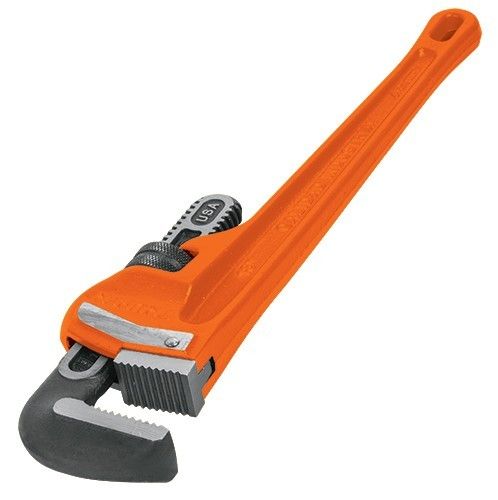 Truper 48" Pipe Wrench with chrome molybdenum jaws and ductile iron body, designed for plumbing and heavy-duty tasks.