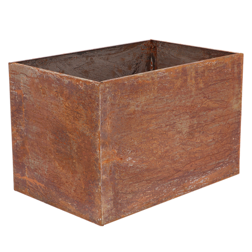 Corten steel rectangular planter (60x40x40cm) with rust finish, perfect for flowers and herbs, durable and stylish.