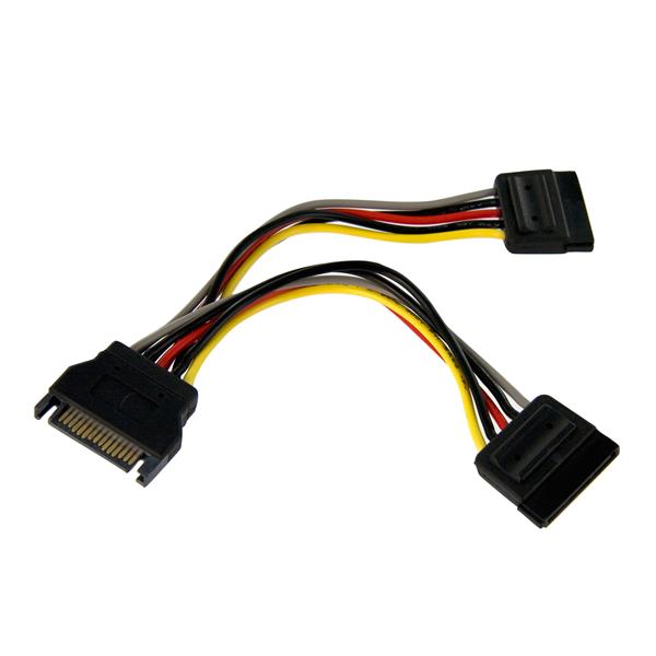 15cm SATA power Y splitter cable with one male and two female connectors for expanding storage options efficiently.