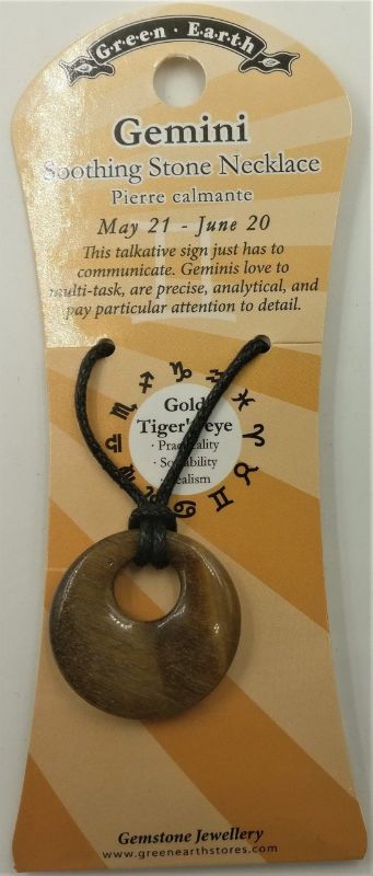 Set of 6 unique Gemini Tiger Eye donut pendants, showcasing vibrant swirls and astrological significance. Ideal for gifts.