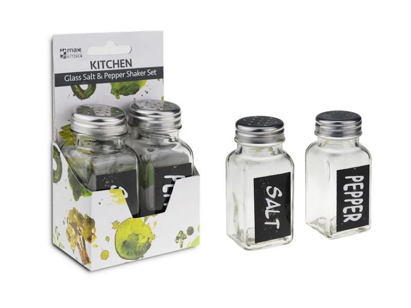 Elegant glass salt and pepper shaker set, 9CM tall, 4CM diameter, perfect for enhancing dining experiences.