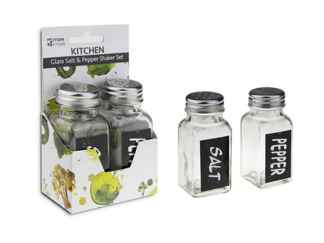 Elegant glass salt and pepper shaker set, 9CM tall, 4CM diameter, perfect for enhancing dining experiences.