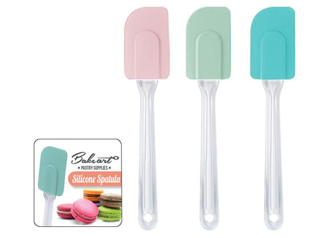 Set of 24 heat-resistant silicone spatulas with transparent handles, ideal for baking and cooking preparation.