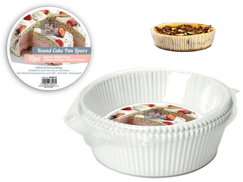 Non-stick round cake pan liners in a 24 pack, perfect for easy baking and cleanup at temperatures up to 230°C.