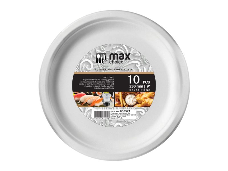 Eco Round Plates 23cm made from biodegradable sugarcane, ideal for sustainable dining at events and gatherings.