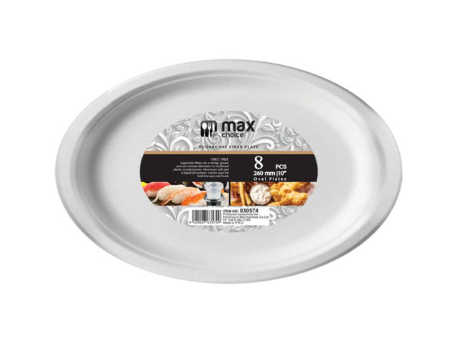 Eco-friendly oval plates made from sugarcane, 26cm, 384 pieces for sustainable dining and catering.