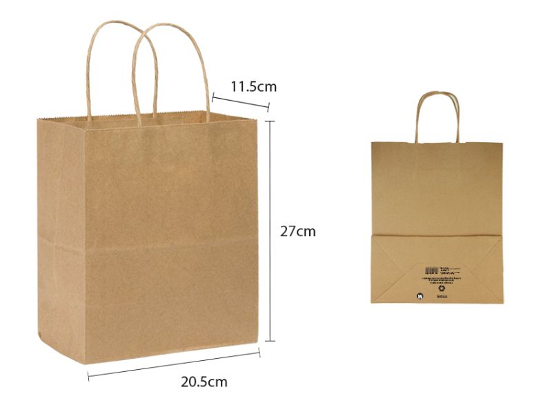 Brown kraft paper bags with twisted handles, 27cm tall, eco-friendly, 120gsm, ideal for retail and gifting, 50 units.