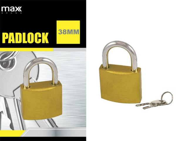 Set of 12 MAX 38mm padlocks with brass body and steel shackle for maximum security, perfect for various applications.