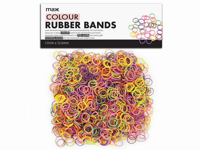 Vibrant 12.6mm loom bands in assorted colors, made from 80% natural rubber, ideal for crafting bracelets and accessories.