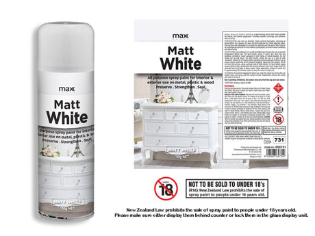 All Surface Spray Paint - Max Matt White 100ml in a set of 12, ideal for versatile arts and crafts with a matte finish.