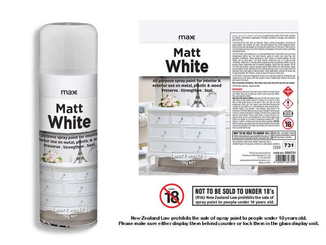 All Surface Spray Paint - Max Matt White 100ml in a set of 12, ideal for versatile arts and crafts with a matte finish.