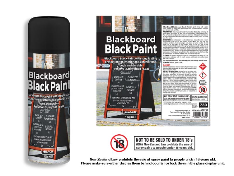 Set of 12 Max Black Blackboard Spray Paint cans, 100ml each, perfect for creating bold chalkboard surfaces.