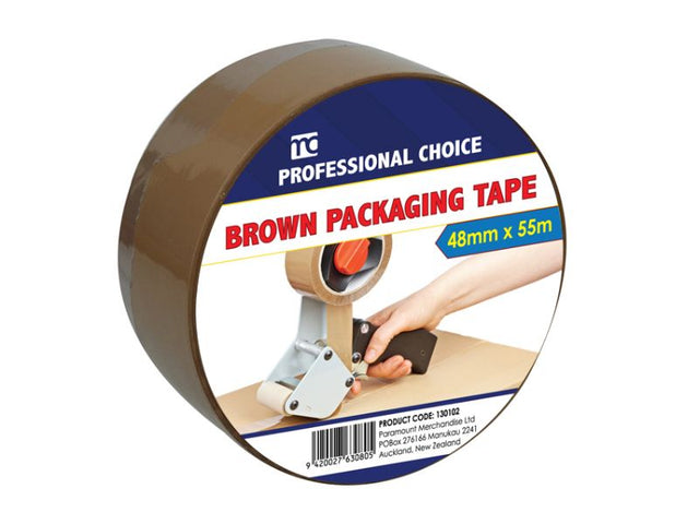 Set of 6 tan packaging tape rolls, 48mm wide, 55m long, durable with excellent adhesion for secure packing and shipping.