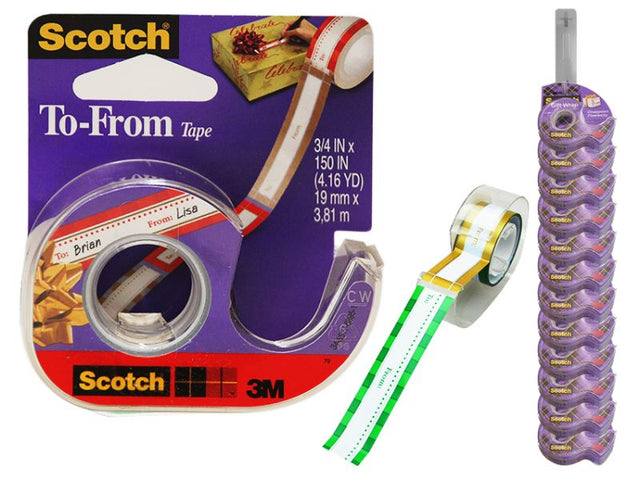 Scotch To From Gift Wrap Tape set of 24, 19mm x 3.81m, perfect for adding personalized touches to wrapped gifts.