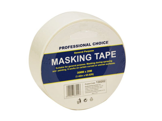 Set of 6 masking tape rolls, 36mm wide and 20m long, perfect for clean lines in home projects and crafts.