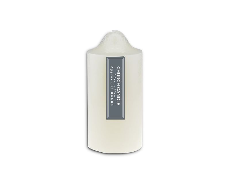 Set of 24 premium 15cm white church candles, offering 75 hours of clean, steady burn for spiritual events and ceremonies.