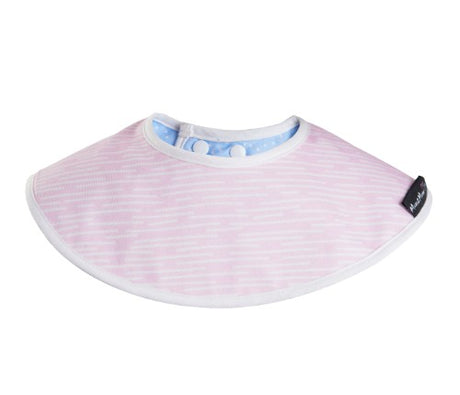 Reversible Bamboo Collar Bib in Pink Dash and Cornflower Dot, offering 360-degree coverage for infants with hypoallergenic comfort.
