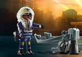 Playmobil Police Jet Pack with Boat set featuring a police figure, jet pack, and a detailed boat for imaginative rescue missions.