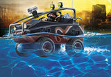 Playmobil Police set featuring a parachutist and amphibious vehicle for imaginative rescue adventures on land and water.