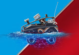Playmobil set featuring a police parachutist and amphibious vehicle for imaginative rescue missions on land and water.
