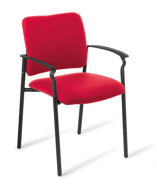 Polo Visitor Chair with black frame and armrests, featuring deluxe upholstery and ergonomic design for comfort in meetings.