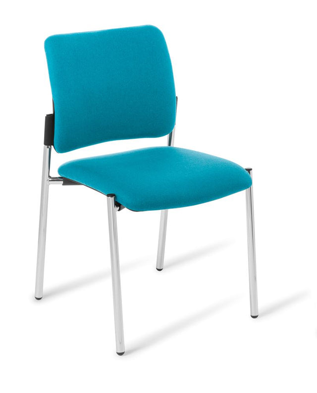 Polo Meeting Chair in Augustus Reef with chrome frame, large seat, stackable design, ideal for comfort in offices and meetings.