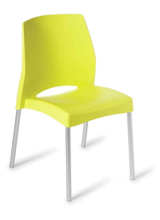 Vibrant Citrus Cafe Chair, UV-treated polypropylene, stackable design, ideal for stylish indoor or outdoor use.
