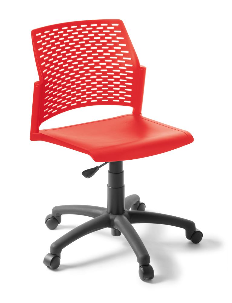 Heavy Duty Swivel Chair in vibrant red with a robust base, gaslift height adjustment, and stylish perforated design.