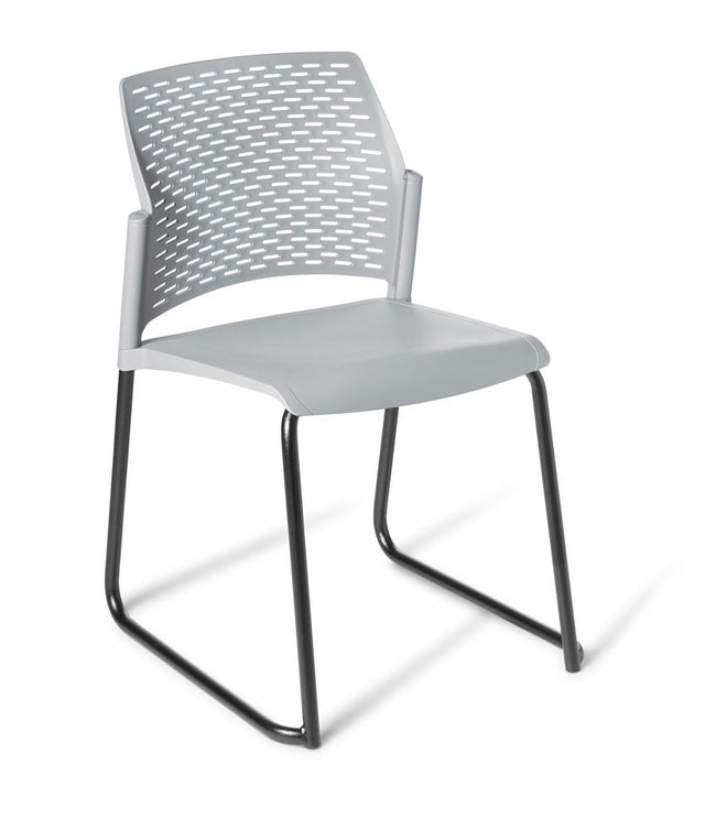 Heavy Duty Chair with a sleek black frame and smoke finish, featuring a ventilated perforated backrest for comfort.