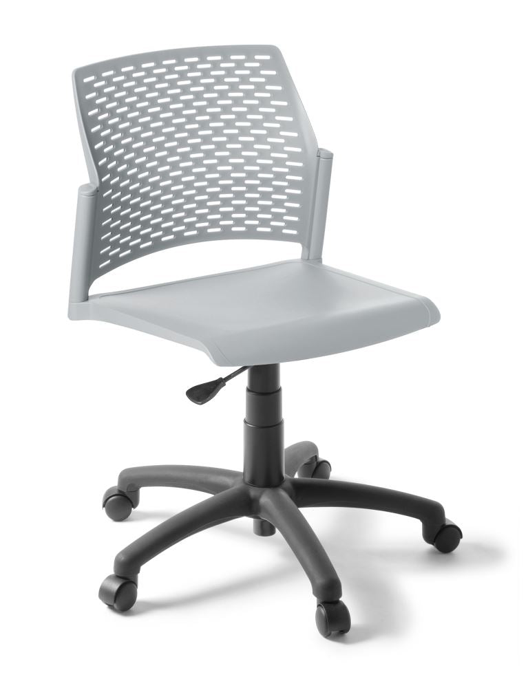 Heavy Duty Swivel Chair in Smoke finish, featuring a durable design, perforated backrest, and adjustable height for comfort.