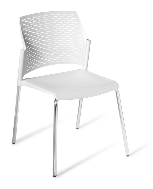 Stylish Chrome Stackable Chair with Punch White finish, durable frame, and perforated backrest for comfort and ventilation.