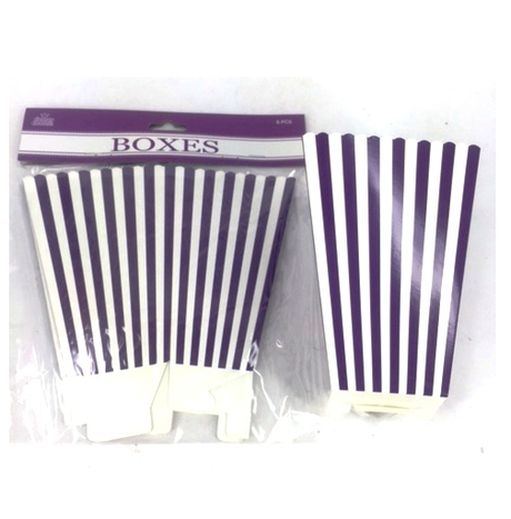 Set of 6 vibrant purple paper boxes, each 11.5 x 10 x 15CM, perfect for treats and elegant party decor.