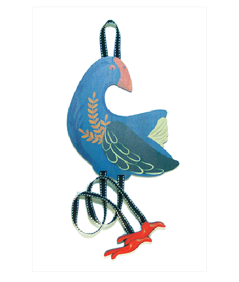 Pine Art Hairclip Tidy featuring Pukeko design, crafted from eco-friendly pine veneer for stylish hair accessory storage.