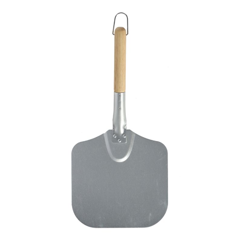 Stainless steel pizza peel with a hang loop, 23x46x8 cm, for easy transfer of homemade pizzas onto stone.