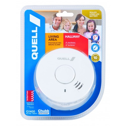 Quell Photoelectric Smoke Alarm with 10-Year Hush Button for reliable fire safety and easy control in homes.