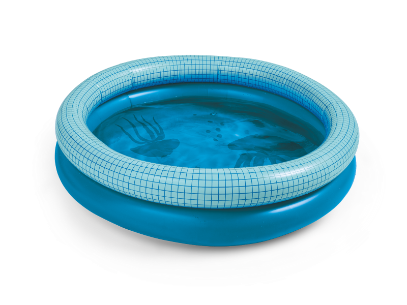 Dippy Inflatable Pool in Ocean Blue offering vibrant ocean graphics, durable vinyl, and a 100-litre capacity for summer fun.