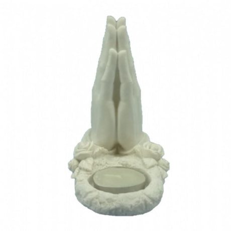 Elegant Double Praying Hand TeaLight holder, H:13 x W:8 x D:11 cm, perfect for creating a serene ambiance in any space.
