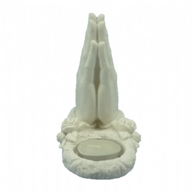 Elegant Double Praying Hand TeaLight holder, H:13 x W:8 x D:11 cm, perfect for creating a serene ambiance in any space.