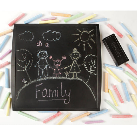 Quartet Chalkboard Basics 300x300mm with black frame, perfect for creative play, learning, and organizing in small spaces.