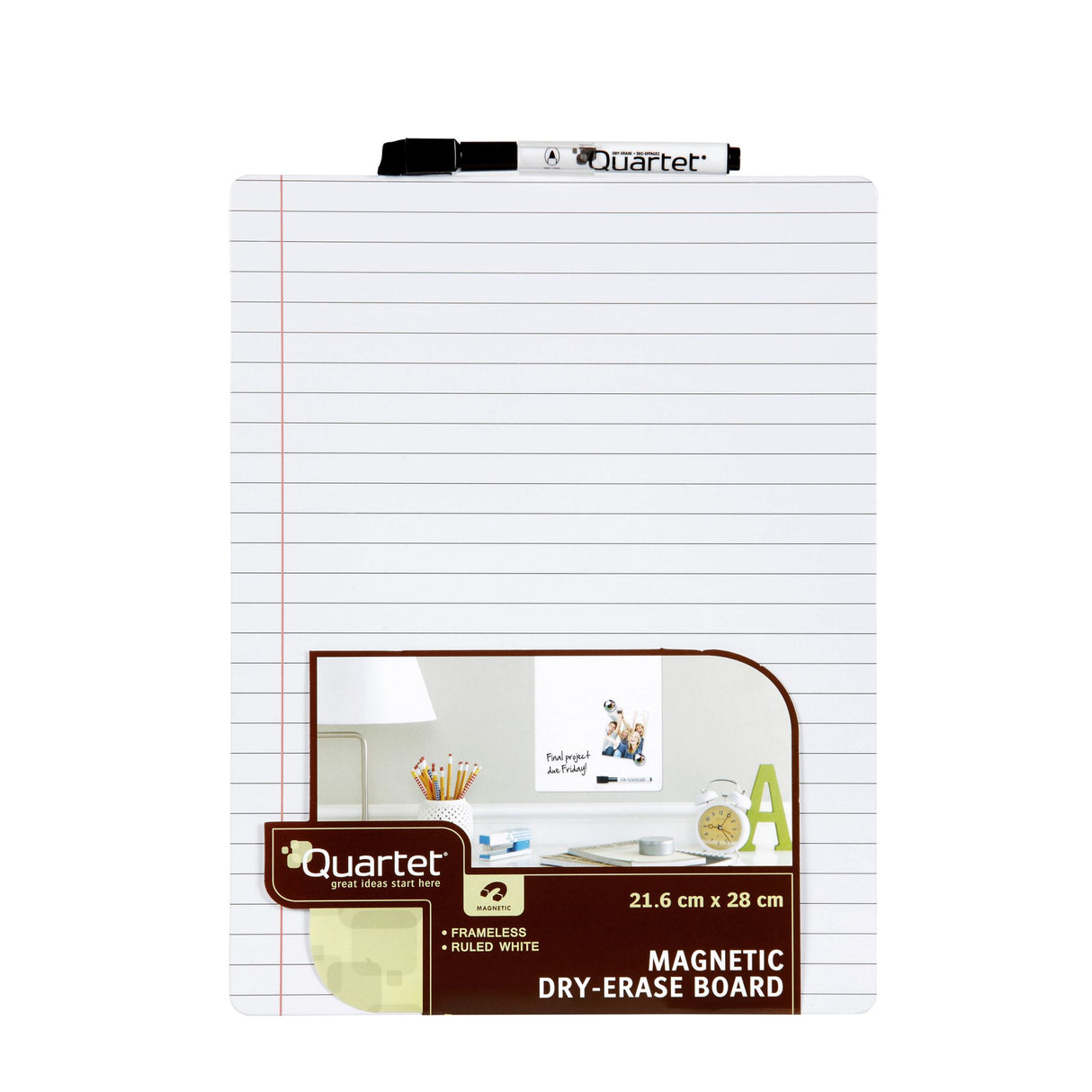 Magnetic dry erase whiteboard tile with ruled design, perfect for notes and organizing tasks, 216x280mm size.