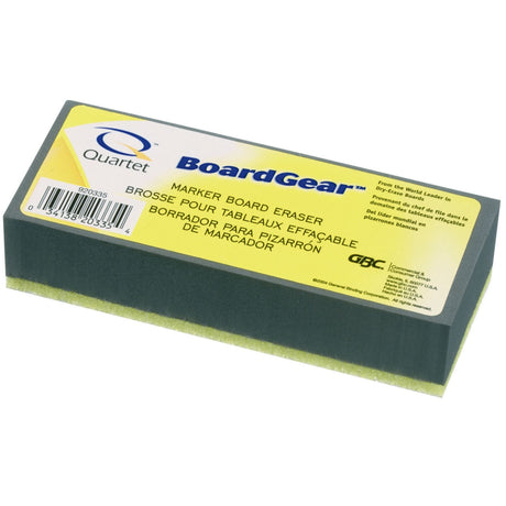 Quartet Boardgear Whiteboard Eraser with soft bristles for efficient ink and dust removal, measuring 130x50mm for easy handling.