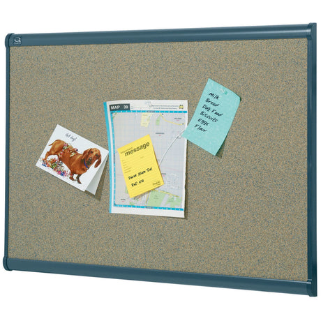 Premium 1200x900mm Quartet cork board with dark grey frame, ideal for stylishly organizing notes and reminders.