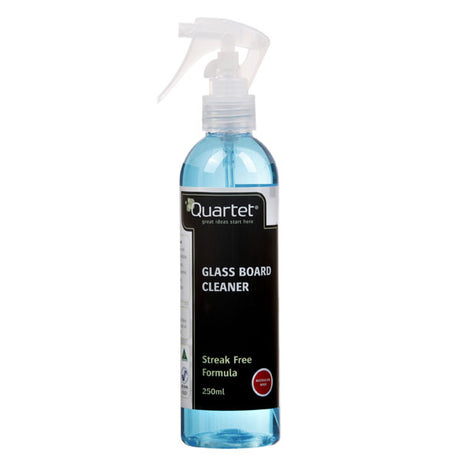 Quartet Glass Board Cleaner 250ml bottle designed for streak-free cleaning of Quartet Infinity Glass Boards.