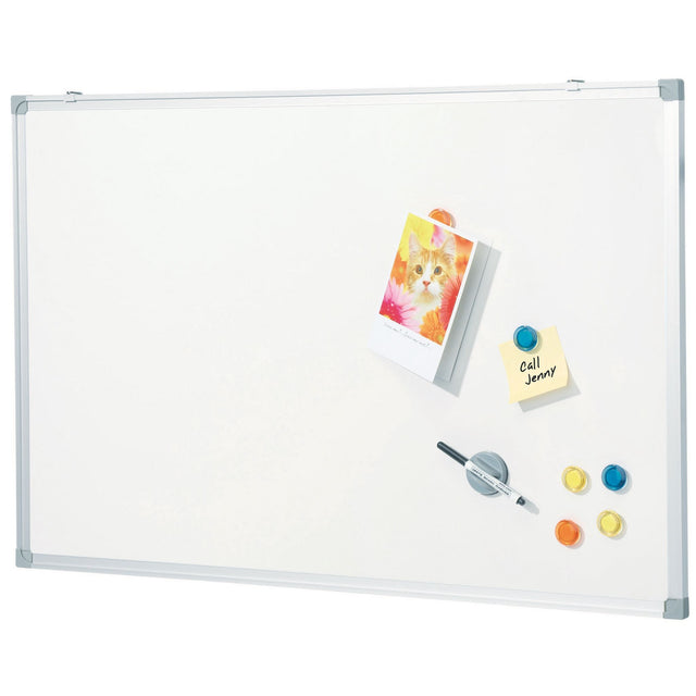 Quartet Economy Magnetic Whiteboard 900x600mm with aluminum frame, complete with carry case, marker, magnets, and wall mount kit.