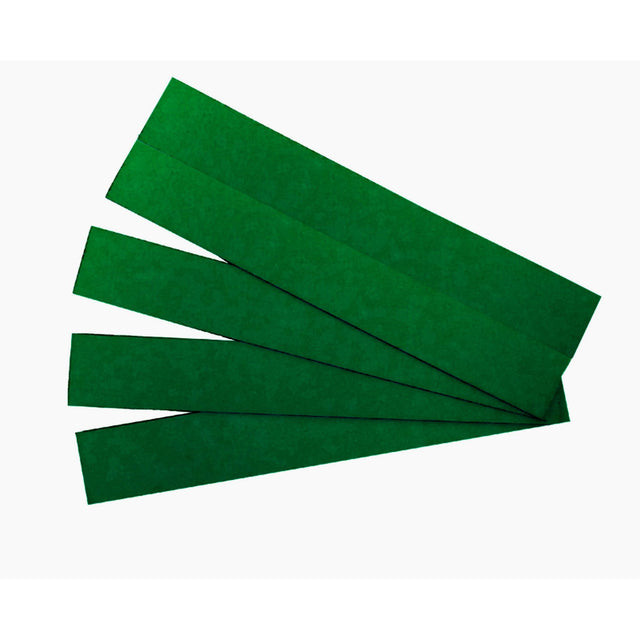 Vibrant green 25-pack magnetic strips, 22x150mm, ideal for organizing and displaying documents on magnetic surfaces.