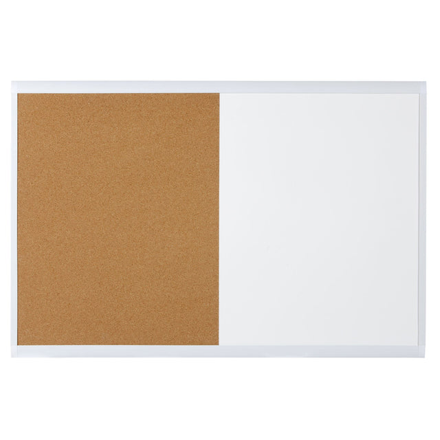 Versatile Quartet combo board with magnetic dry erase and cork surfaces for notes and reminders, ideal for home or office use.